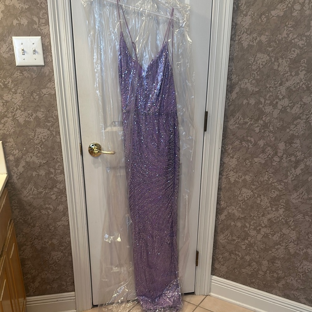 Purple Backless Sequin Gown for Prom